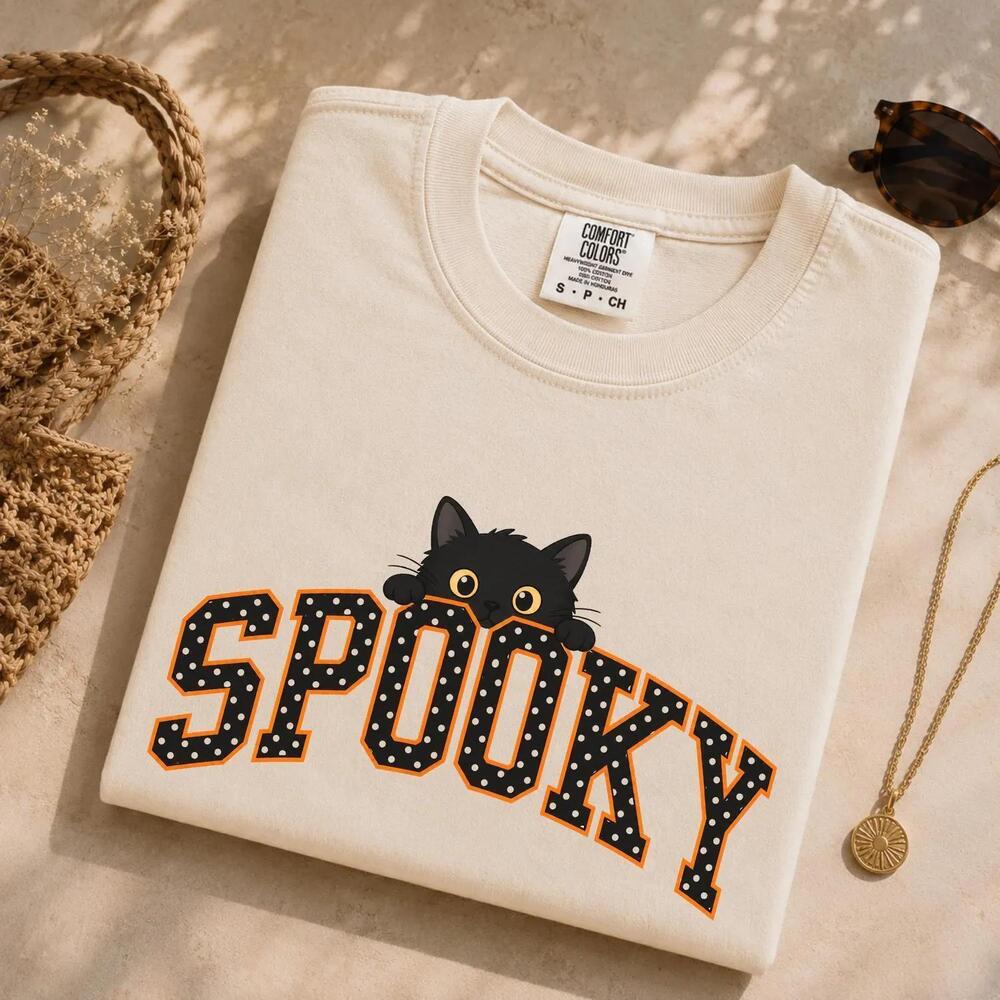 Black Cat Halloween Shirt Varsity Polka Dots Tee Cute